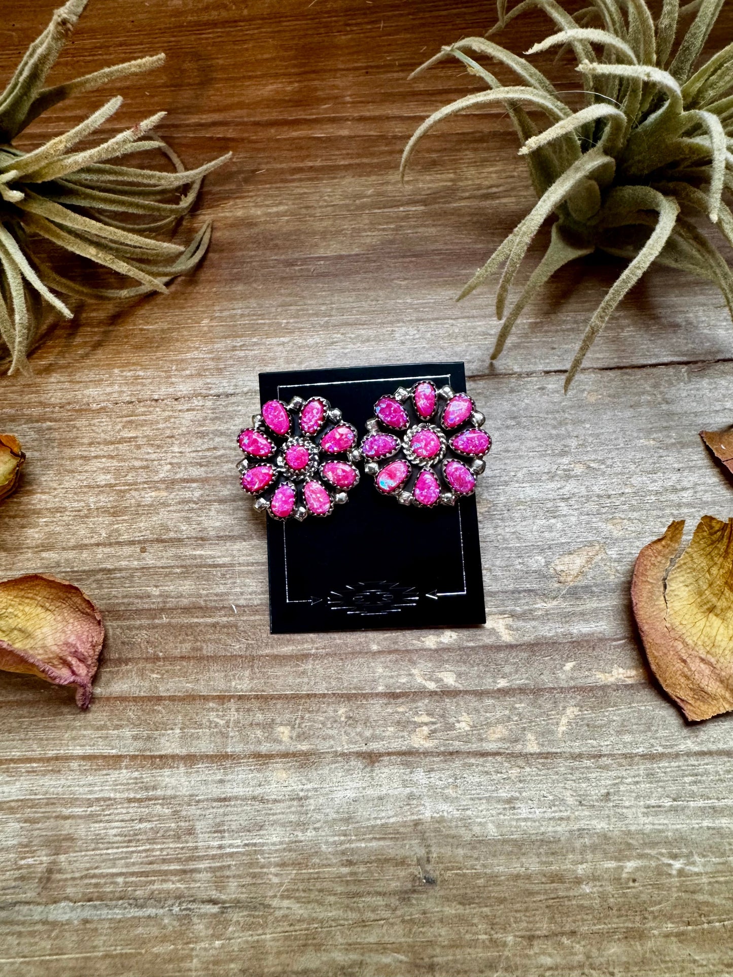 Cluster Earrings – Pink Opal & Sterling Silver