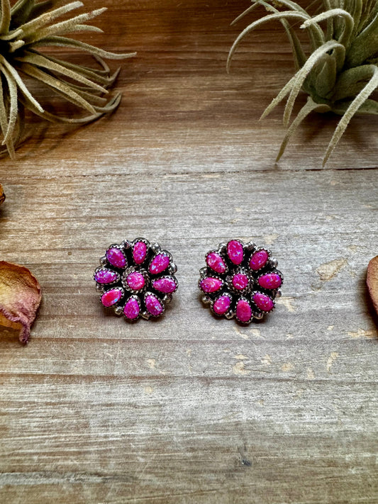 Cluster Earrings – Pink Opal & Sterling Silver