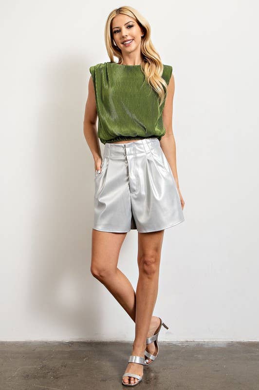 High Waist Paperbag Faux Leather Shorts