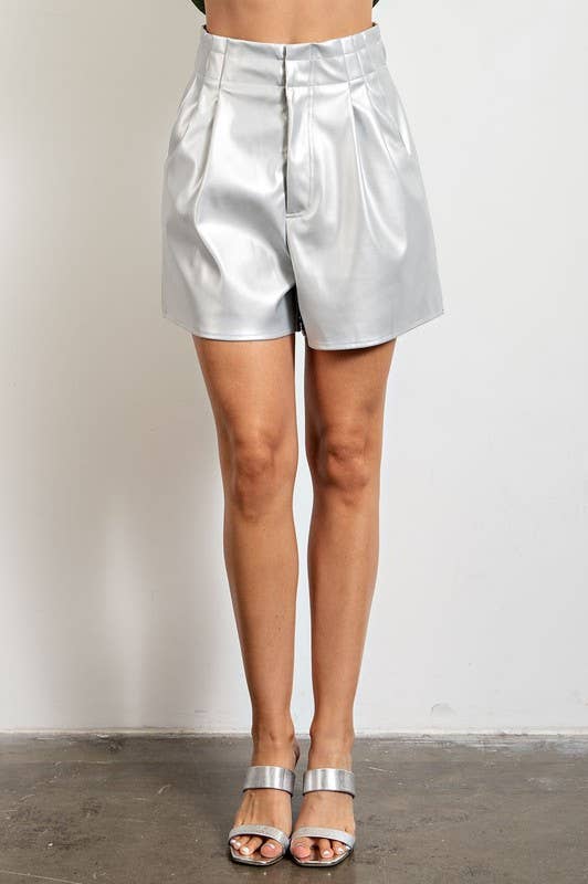 High Waist Paperbag Faux Leather Shorts