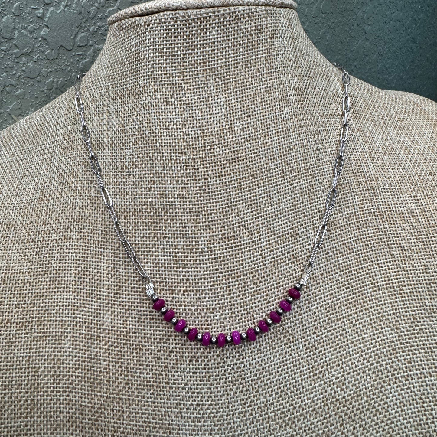 Pink Quarts Bar Necklace