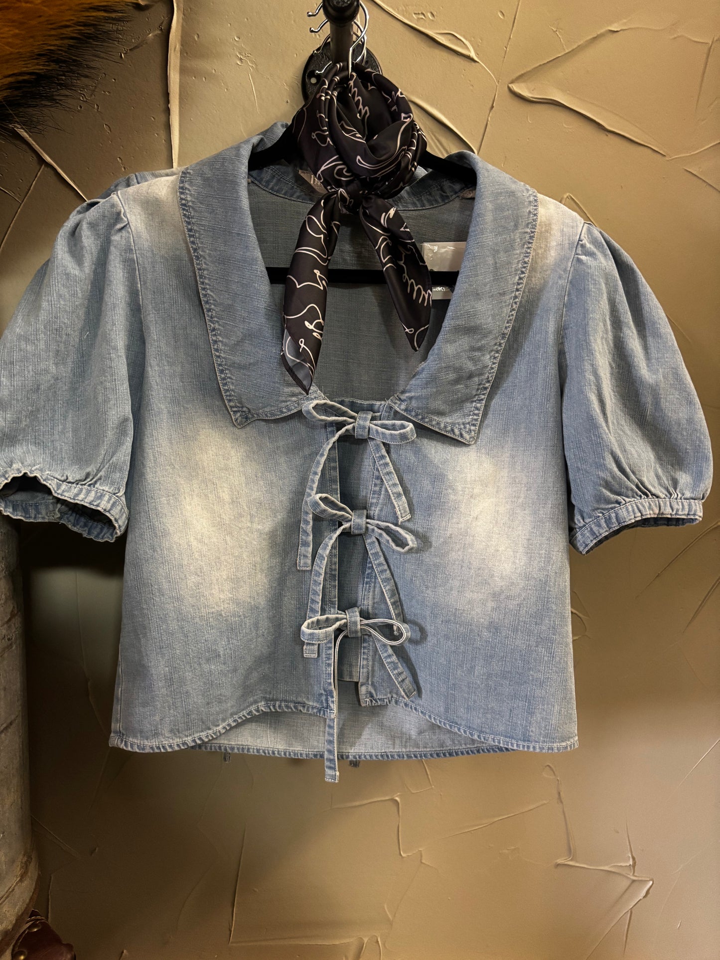 Chelsea Collar Tie Front Denim Top